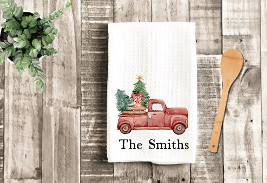 Christmas Old Truck Personalized Tea Dish Towel - Name Tea Towel Kitchen Décor - New Home Gift, Housewarming Farm Decorations house Towel