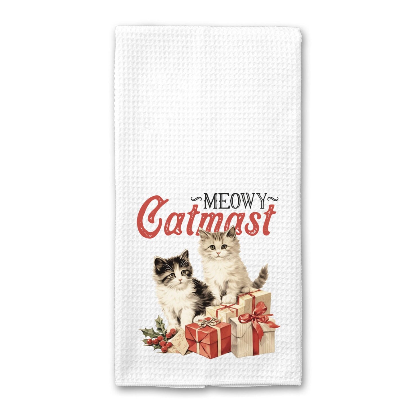 Cute Cat Meowy Catmast Tea Dish Towel - Cat Lover Christmas Tea Towel Kitchen Décor - Farm Decorations house Towel