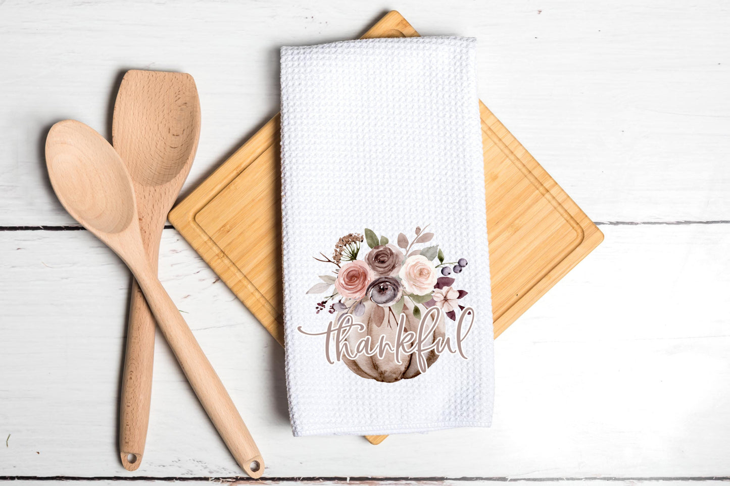 Thankful Thanksgiving Pumpkin Dish Towel - Fall Floral Tea Towel Kitchen Decor - New Home Gift Farm Decorations house Towel