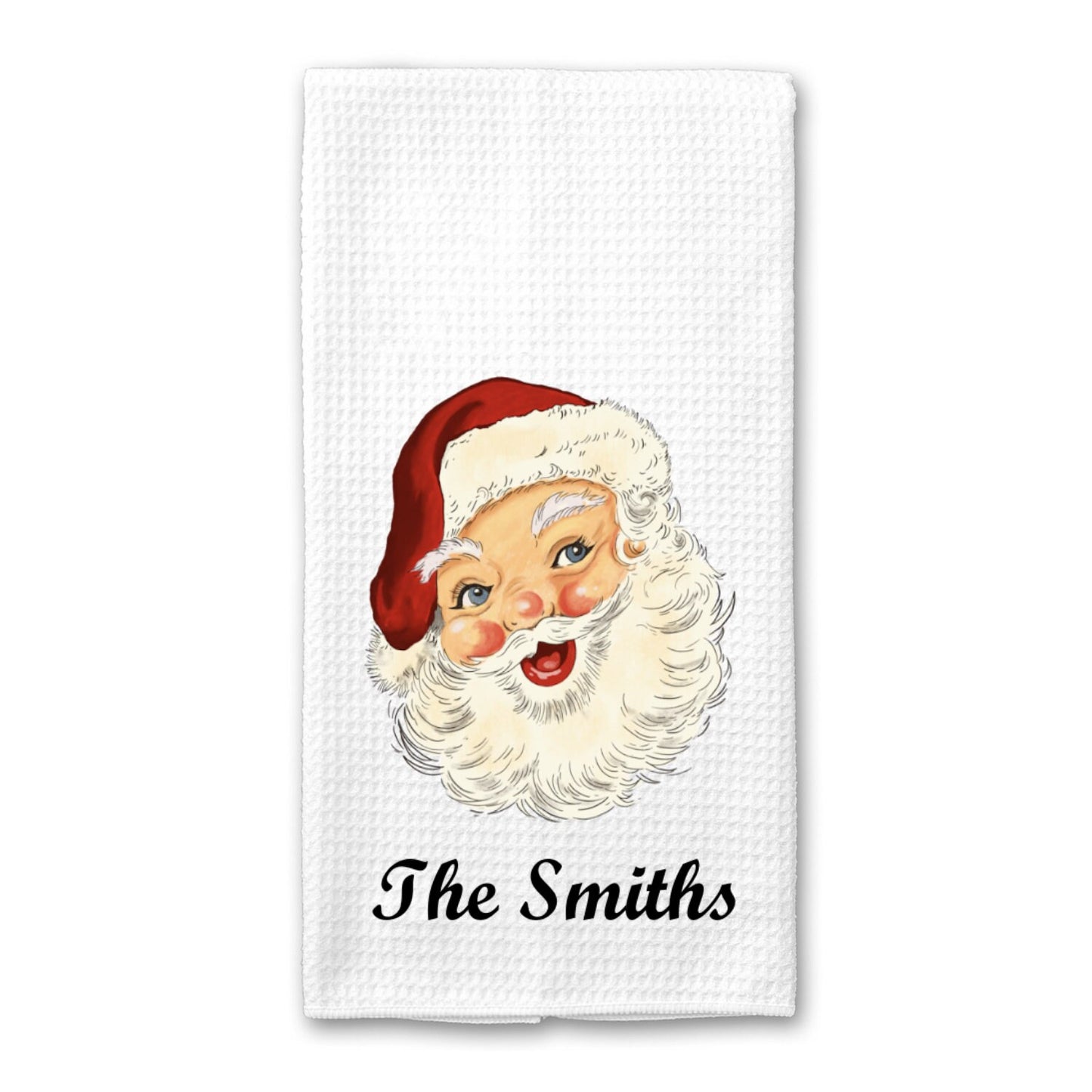 Personalized Retro Santa Merry Christmas Tea Dish Towel - Winter Tea Towel Kitchen Décor - Housewarming Hostess Decorations house Towel