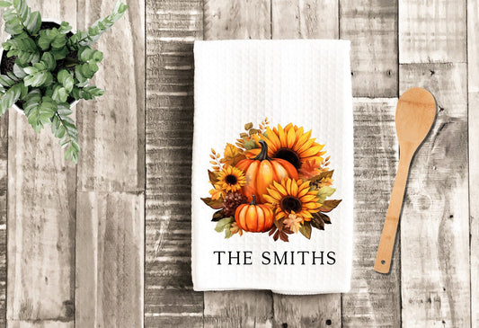 Personalized Fall Sunflower Pumpkins Dish Towel - Thanksgiving Tea Towel Kitchen Decor - New Home Gift Farm Decorations house Towel