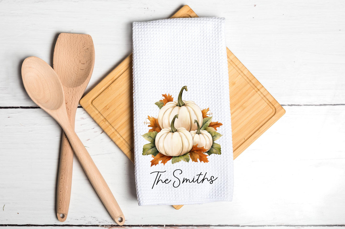 Personalized Fall Pumpkins And Leaves Dish Towel - Fall Decor Thanksgiving Tea Towel Kitchen Decor - New Home Gift Decorations house Towel