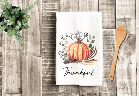 Thankful Pumpkin Dish Towel - Fall Thanksgiving Tea Towel Kitchen Decor - New Home Gift Farm Decorations house Towel