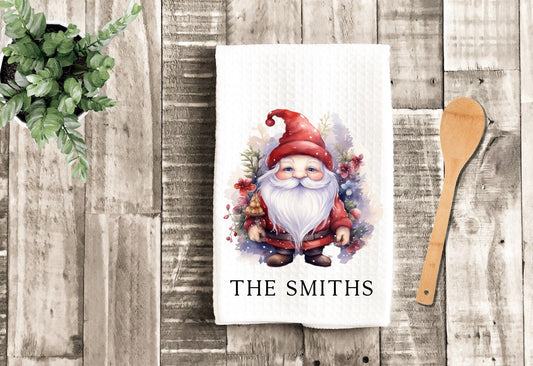 Personalized Santa Gnome Christmas Tea Dish Towel - Winter Towel Kitchen Décor - Housewarming Farm Decorations house Towel