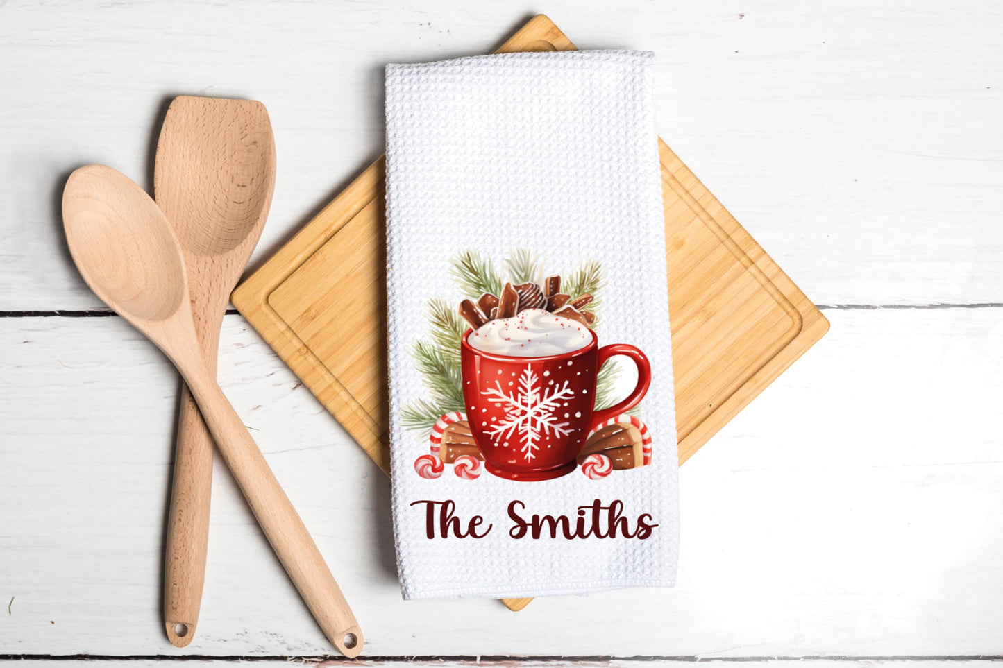 Hot Chocolate Personalized Christmas Tea Dish Towel - Winter Tea Towel Kitchen Décor - Housewarming Farm Decorations house Towel