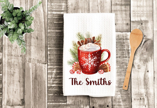 Hot Chocolate Personalized Christmas Tea Dish Towel - Winter Tea Towel Kitchen Décor - Housewarming Farm Decorations house Towel