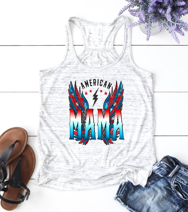 American Mama Retro Wings USA American Pride 4th July Woman's Novelty Tank Top T-Shirt