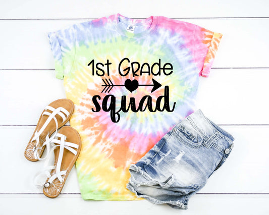 1st Grade Squad, First Grade Team, Back To School Teacher Tie Dye Graphic Tee T-Shirt