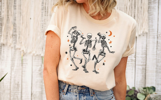 Dancing Skeletons Cute Halloween Fall Tee