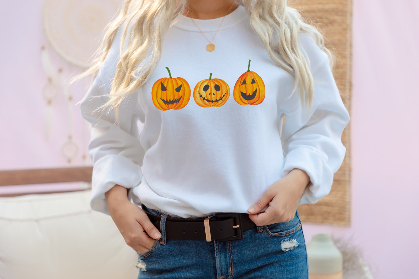 Fall Halloween Pumpkins Long Sleeve Crewneck Sweatshirt
