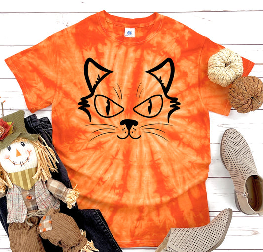 Cat Face Halloween Shirt Tie Dye Graphic Tee T-Shirt