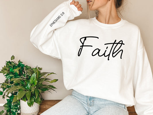 Faith Ephesians 2 8 Christian Sweatshirt Long Sleeve Crewneck Sweatshirt