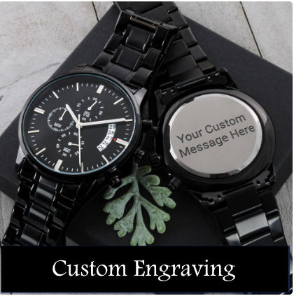 Custom Engraved Black Chronograph Watch