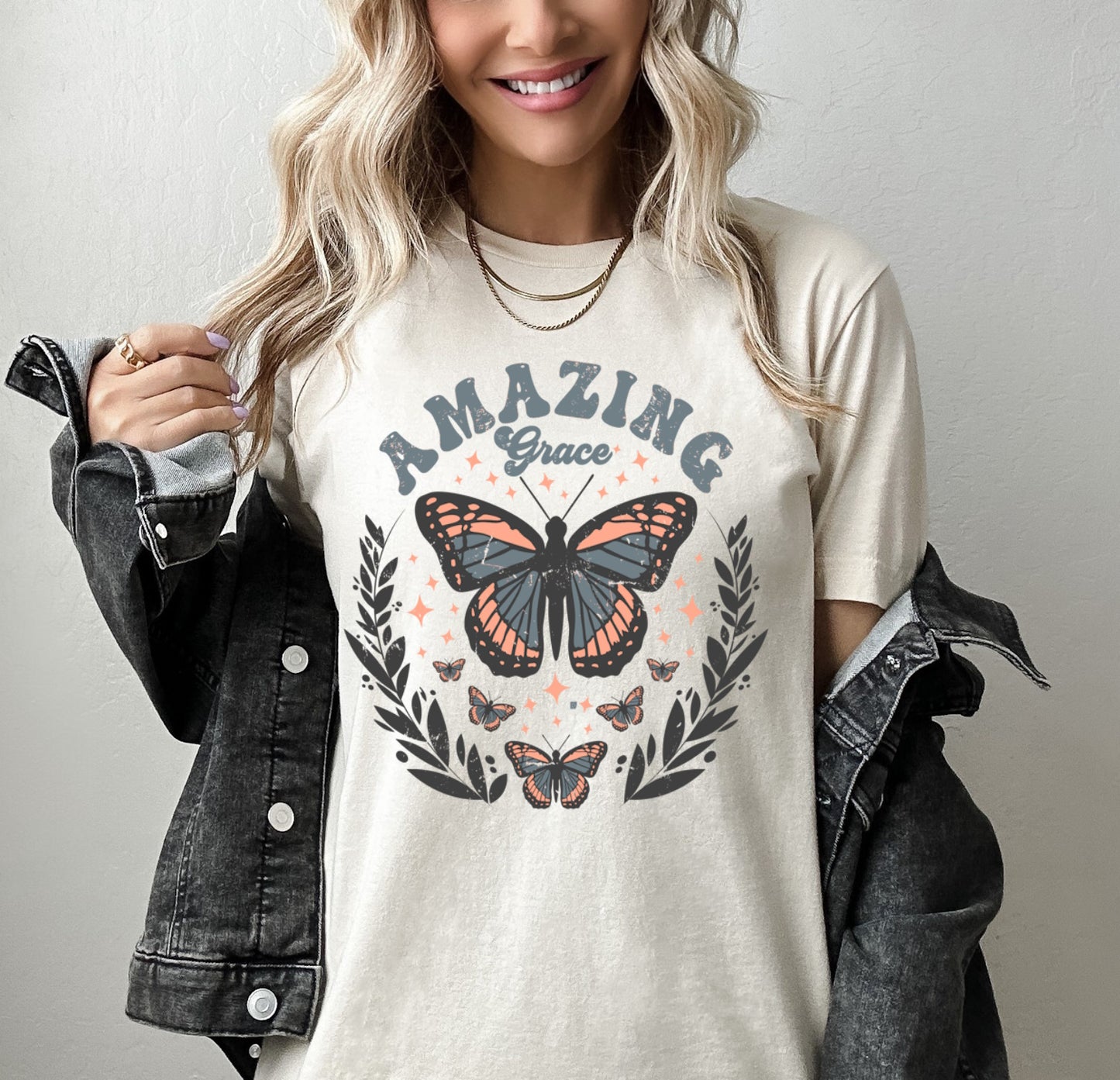 Amazing Grace Retro Butterfly Boho Christian T-shirt