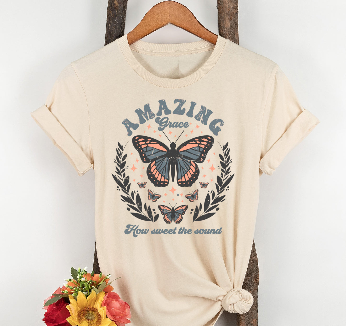 Amazing Grace Retro Butterfly Boho Christian T-shirt