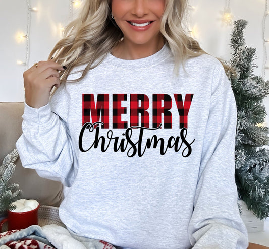 Merry Christmas Plaid Crewneck Sweatshirt
