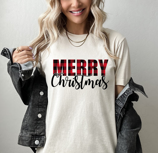 Merry Christmas Buffalo Plaid Print Christmas Shirt