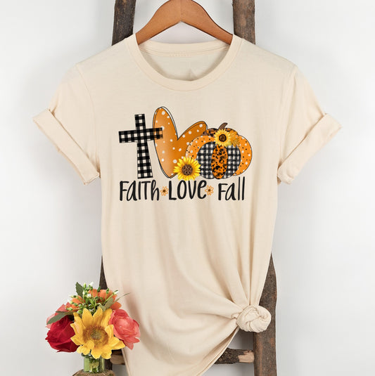 Faith Love Fall Pumpkin Plaid Cross Shirt