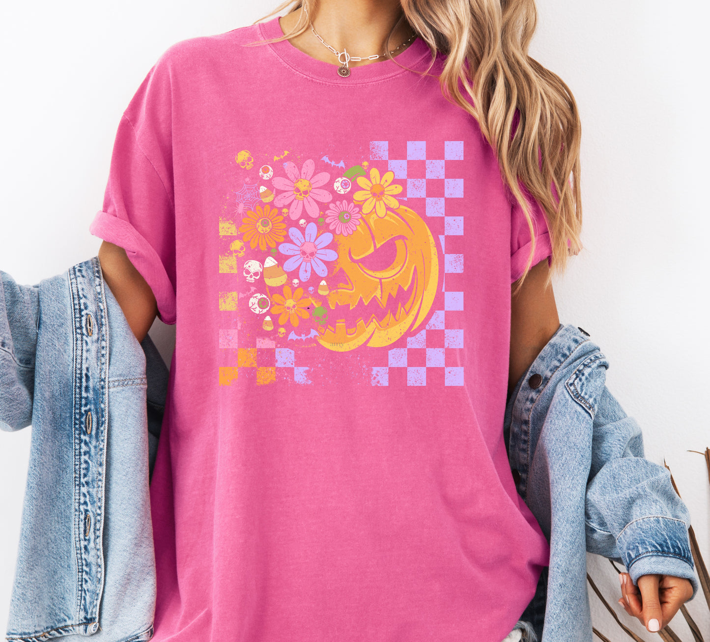 Floral Pumpkin Comfort Colors® T-shirt, Trendy Halloween Tee, Cute Girly Graphic TShirt, Fall Party Shirt