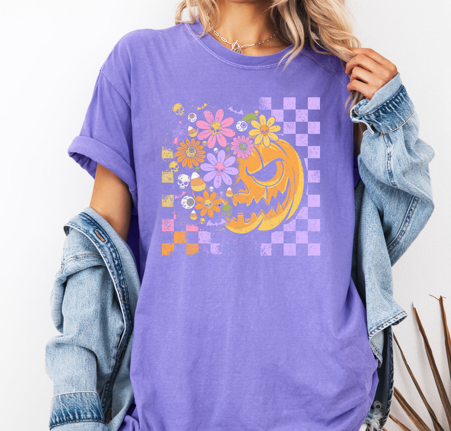 Floral Pumpkin Comfort Colors® T-shirt, Trendy Halloween Tee, Cute Girly Graphic TShirt, Fall Party Shirt