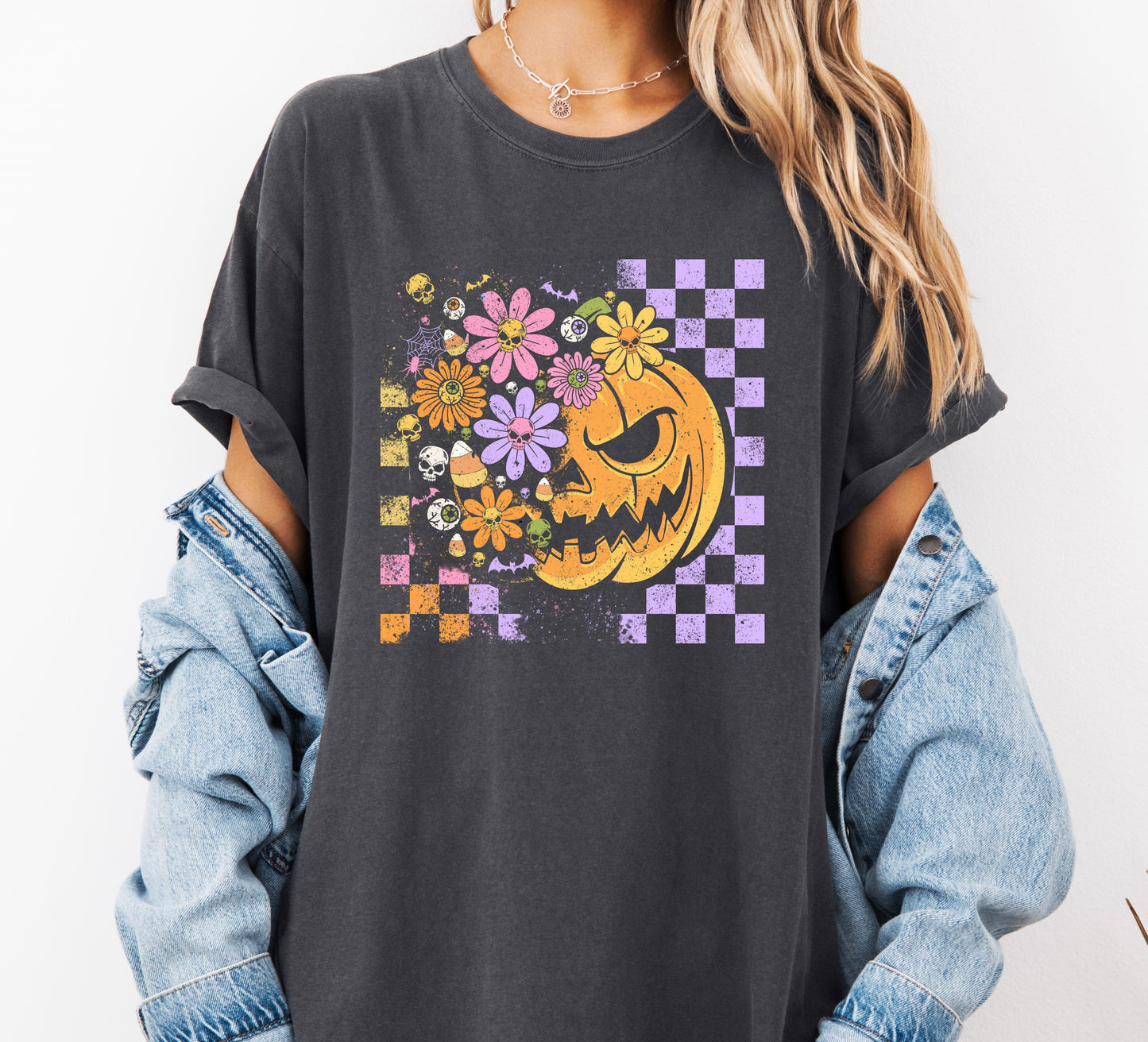 Floral Pumpkin Comfort Colors® T-shirt, Trendy Halloween Tee, Cute Girly Graphic TShirt, Fall Party Shirt