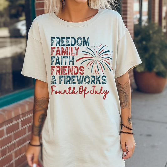 Freedom Family Faith Friends Fireworks T-shirt
