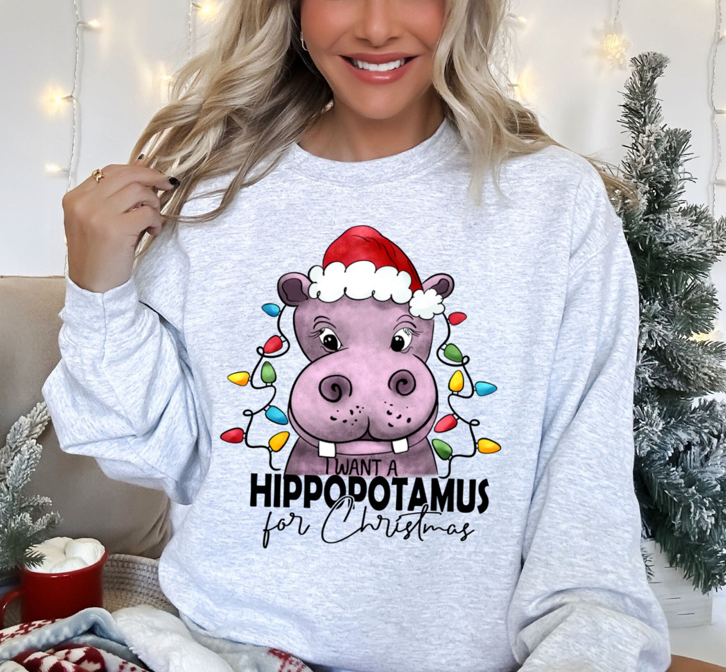 Hippopotamus For Christmas Crewneck Sweatshirt