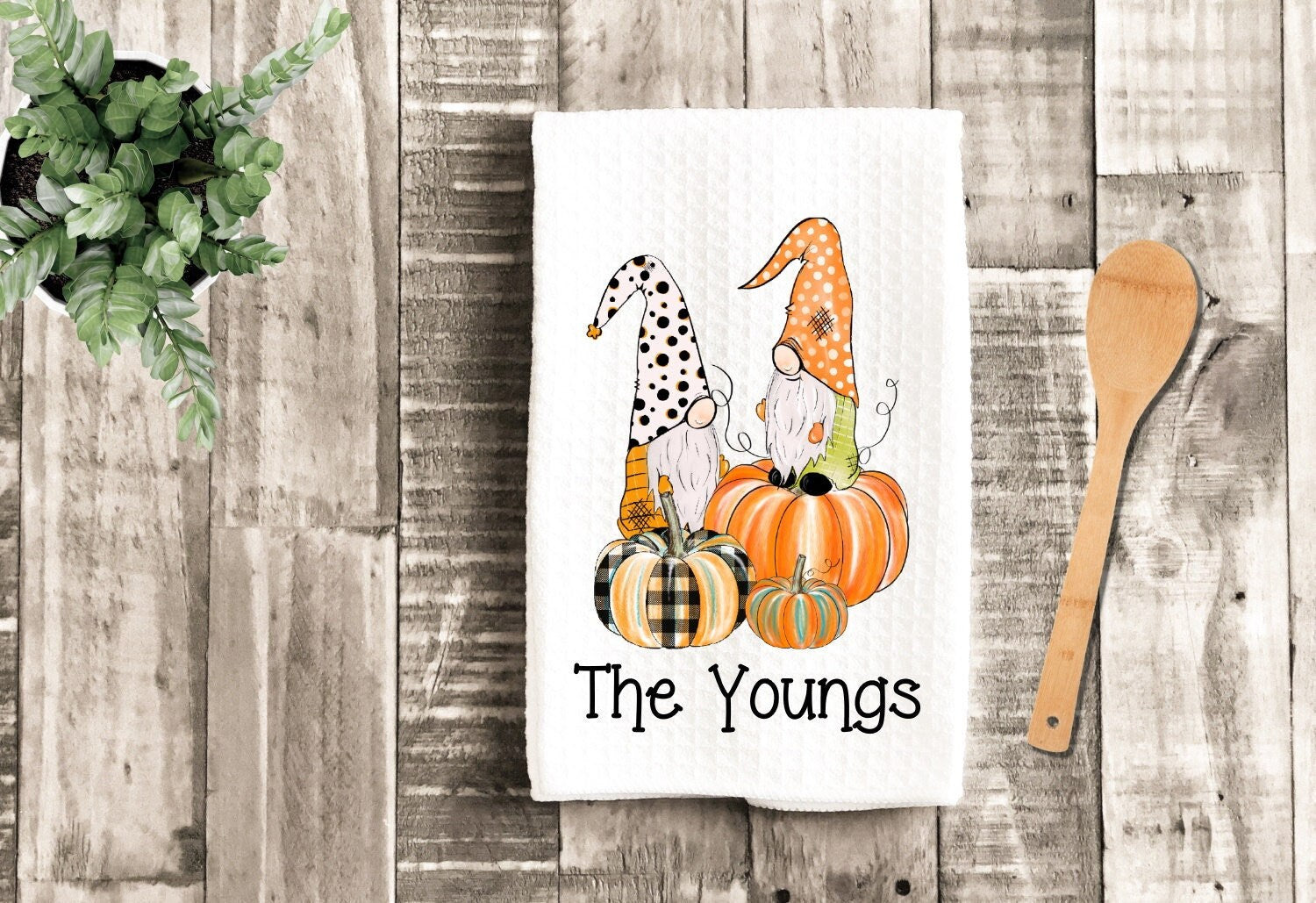 Fall Gnomes Personalized Pumpkin Dish Towel - Fall Gnome Tea Towel Kitchen Decor - New Home Gift Farm Decorations house Towel
