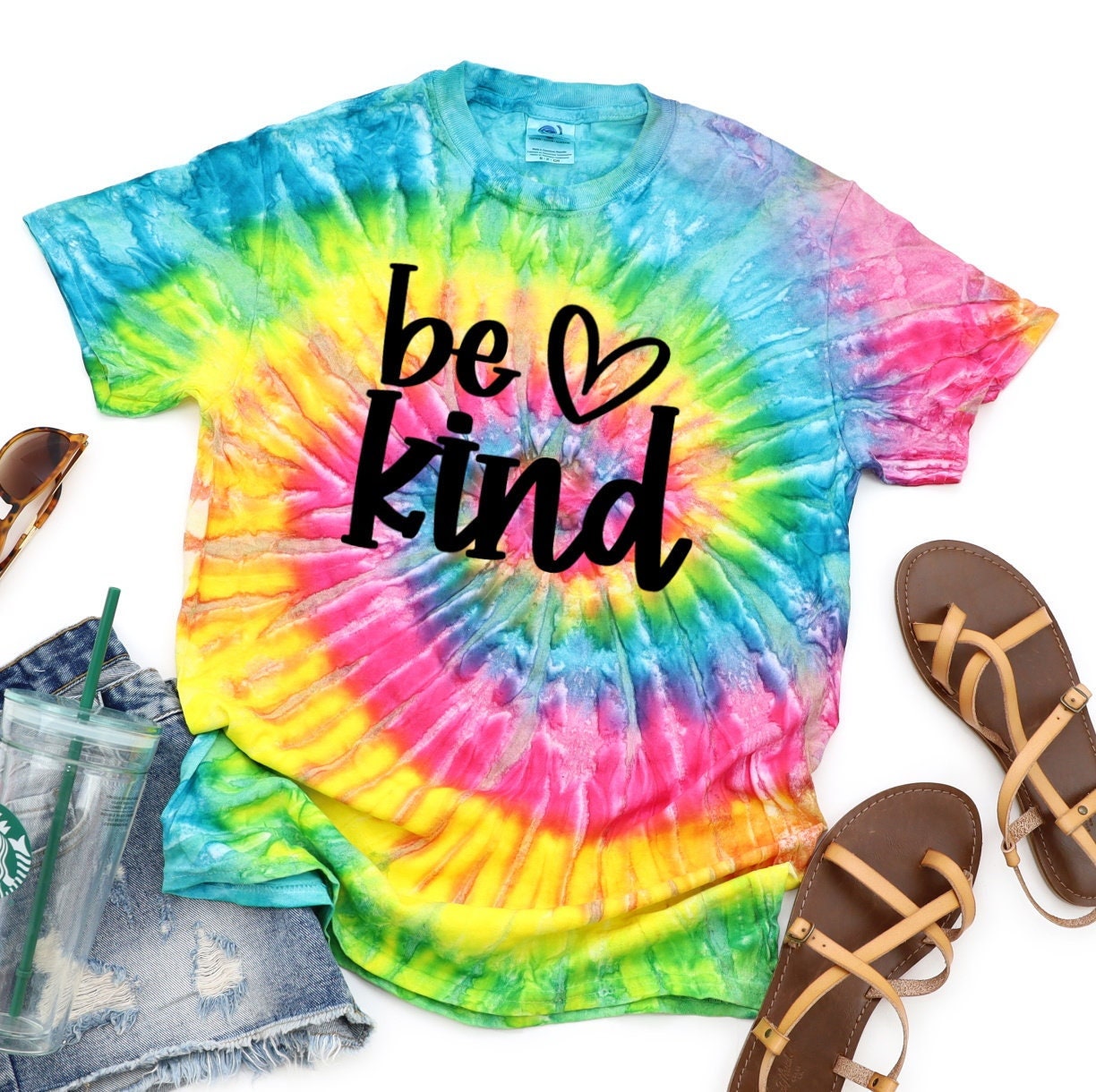 Be Kind Rainbow Heart Tee, Kindness, Be Nice Shirt, Encouragement, Tie Dye Shirt Toddler Kids Adult Tie Dye T-shirt