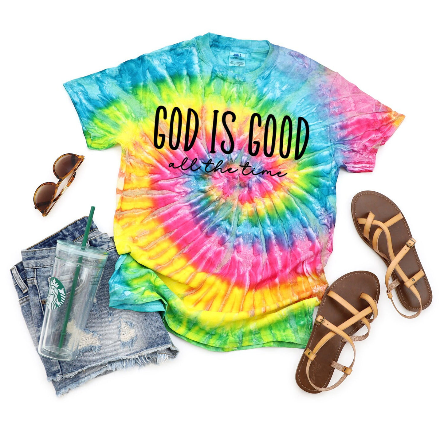 God Is Good All The Time Motivational, Christian Tee, Inspirational Tie Dye Shirt Toddler Kids Adult Tie Dye T-shirt