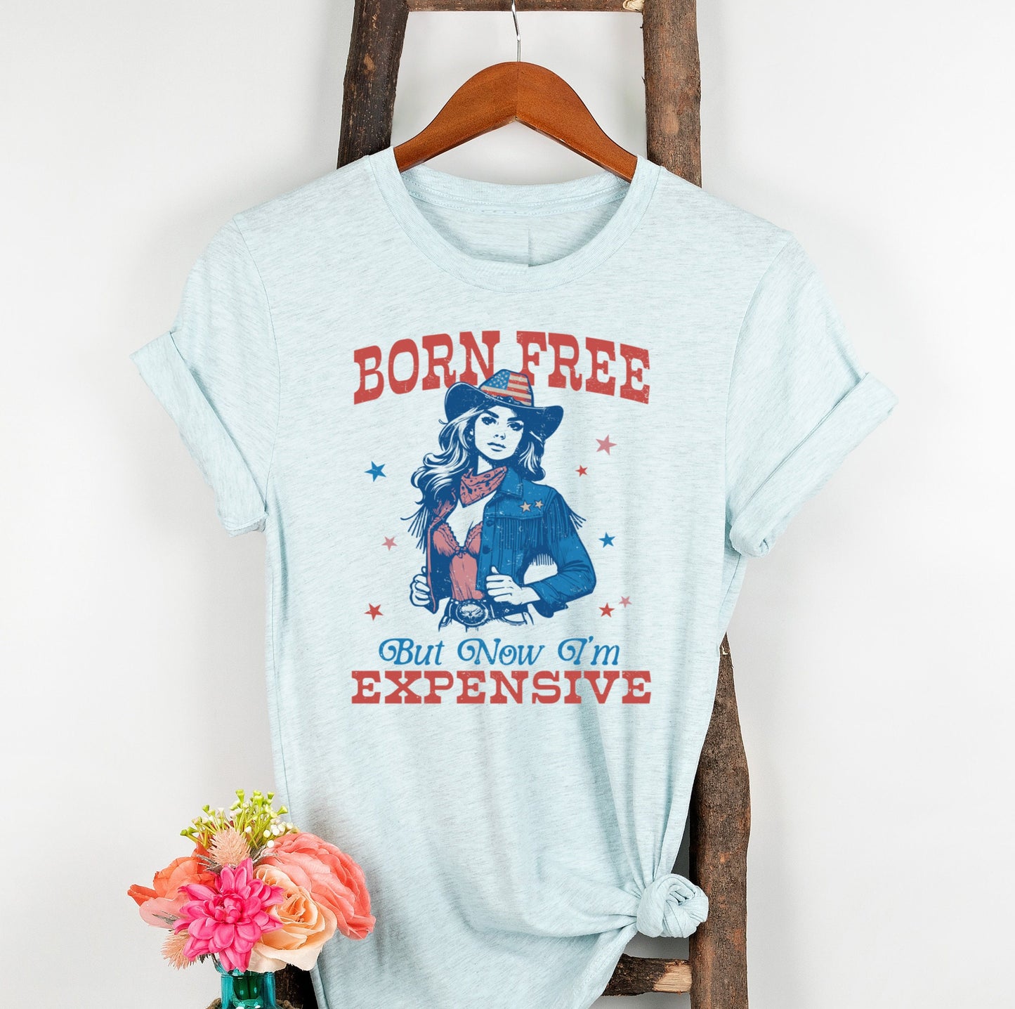 Born Free But Now I'm Expensive Funny USA American Patriotic Bow Tee, USA Americana Shirt, 4th Of July American Unisex Novelty T-Shirt