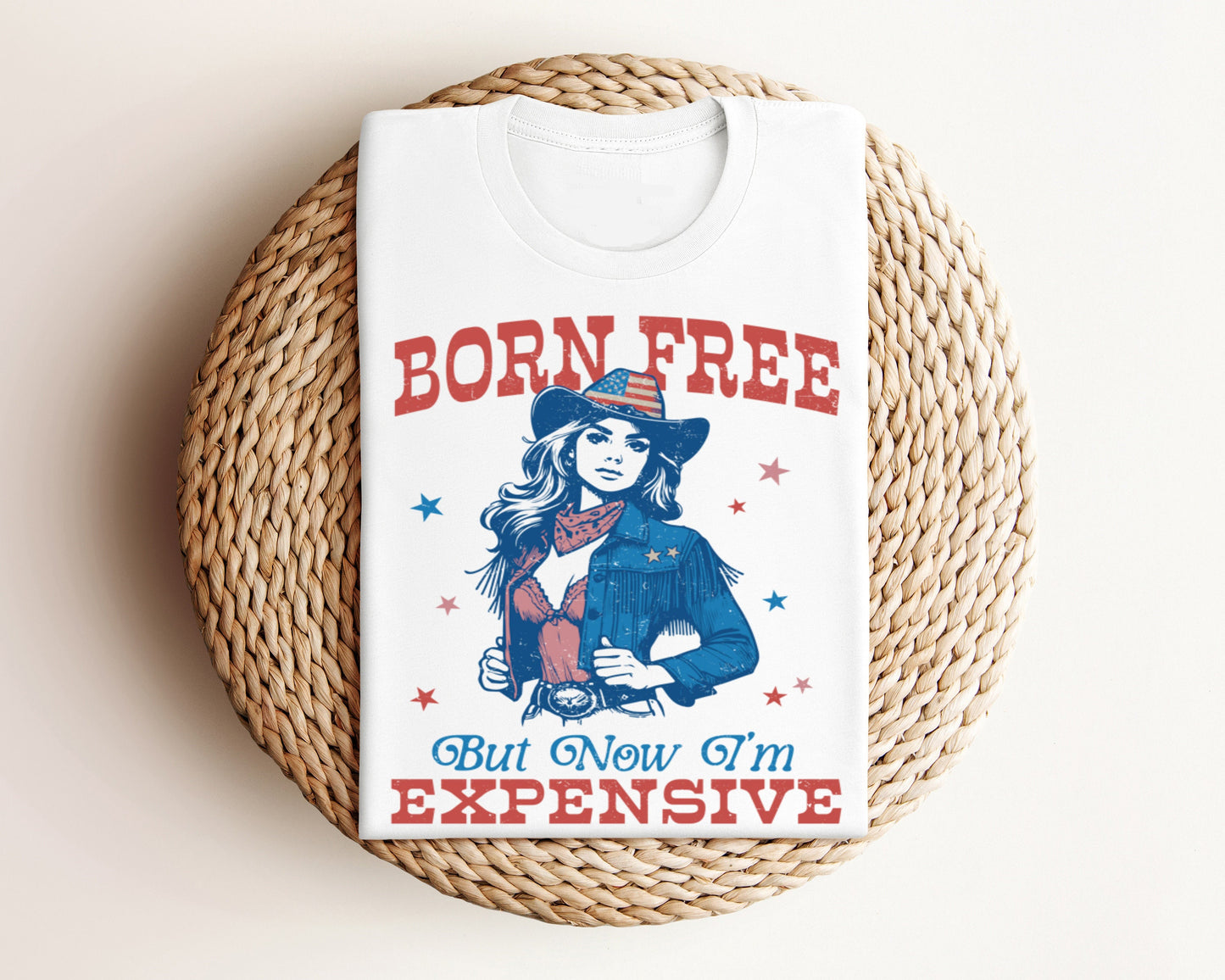 Born Free But Now I'm Expensive Funny USA American Patriotic Bow Tee, USA Americana Shirt, 4th Of July American Unisex Novelty T-Shirt