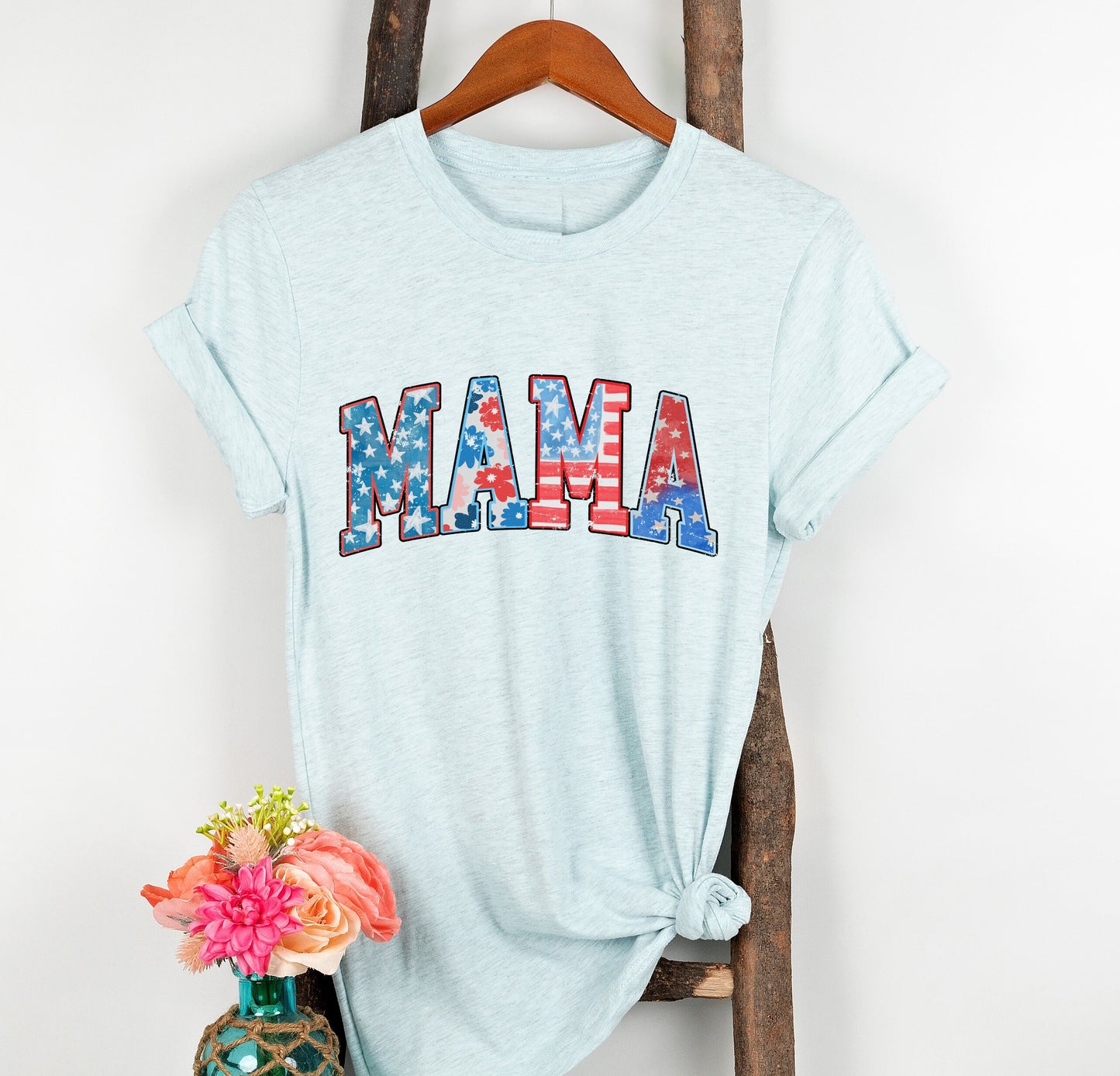 American Mama Retro T-Shirt, USA Americana Shirt, 4th Of July Sunflower American Unisex Novelty T-Shirt