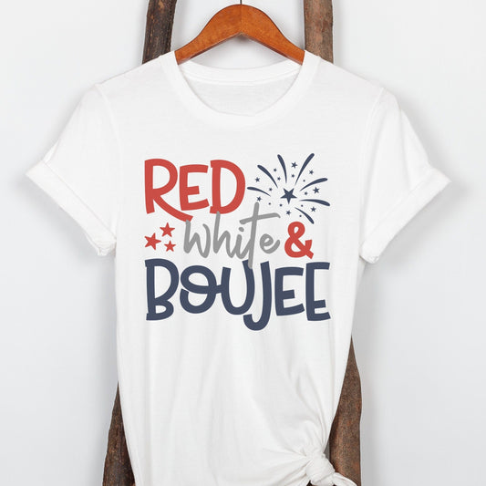 Red White Boujee T-Shirt, USA Americana Shirt, 4th Of July Sunflower American Unisex Novelty T-Shirt