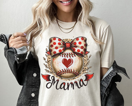 Baseball Mom Bow Leopard Print T-shirt, Baseball Mama, Sports Mom Unisex Novelty T-Shirt