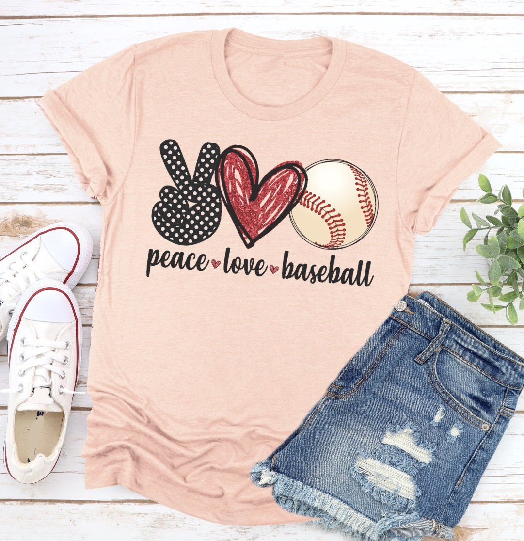 Peace Love Baseball T-shirt, Baseball Mama, Sports Mom Unisex Novelty T-Shirt