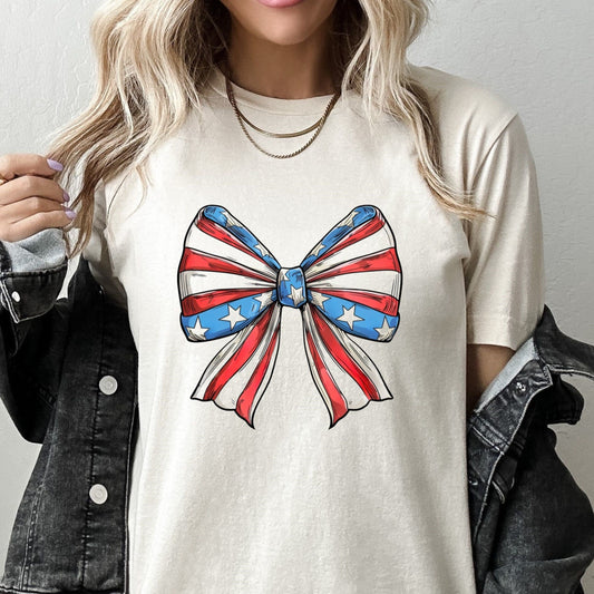 USA American Patriotic Bow Tee, USA Americana Shirt, 4th Of July American Unisex Novelty T-Shirt