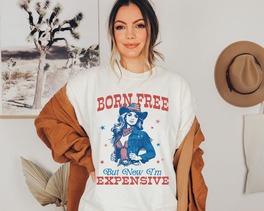 Born Free But Now I'm Expensive Funny USA American Patriotic Bow Tee, USA Americana Shirt, 4th Of July American Unisex Novelty T-Shirt