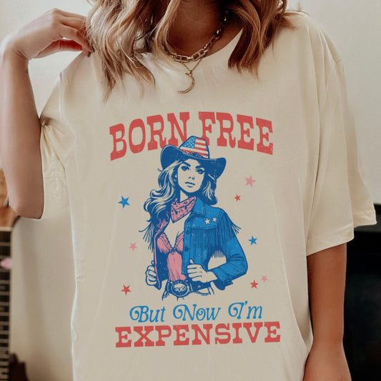 Born Free But Now I'm Expensive Funny USA American Patriotic Bow Tee, USA Americana Shirt, 4th Of July American Unisex Novelty T-Shirt