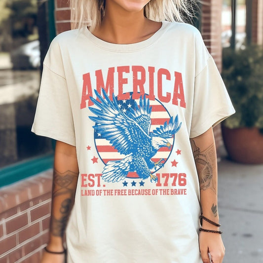 American Land Of The Free Patriotic Bow Tee, USA Americana Shirt, 4th Of July American Unisex Novelty T-Shirt