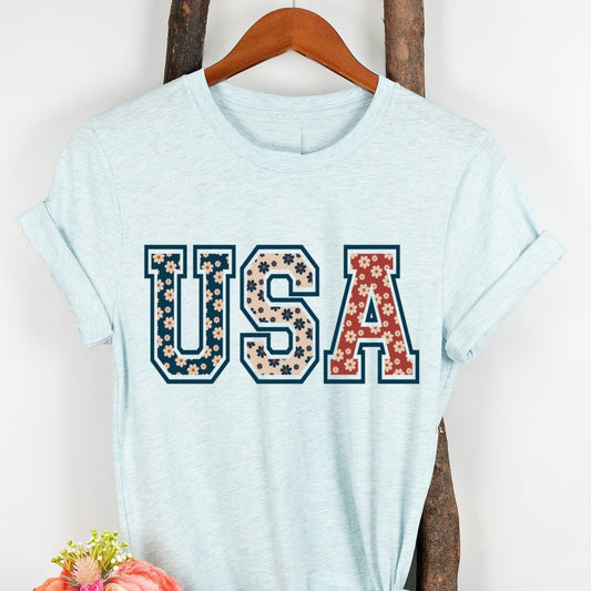 USA Retro Flowers T-Shirt, Americana Shirt, 4th Of July Sunflower American Unisex Novelty T-Shirt