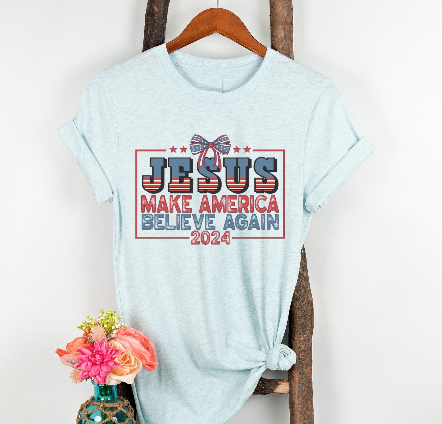 Jesus Make American Believe Again T-Shirt, USA Americana Shirt, 4th Of July American Unisex Novelty T-Shirt