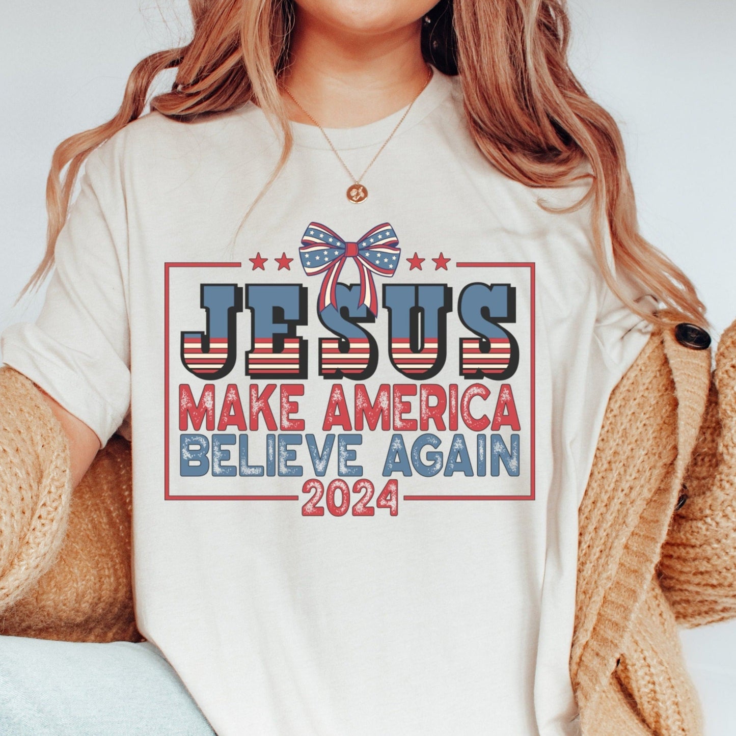 Jesus Make American Believe Again T-Shirt, USA Americana Shirt, 4th Of July American Unisex Novelty T-Shirt