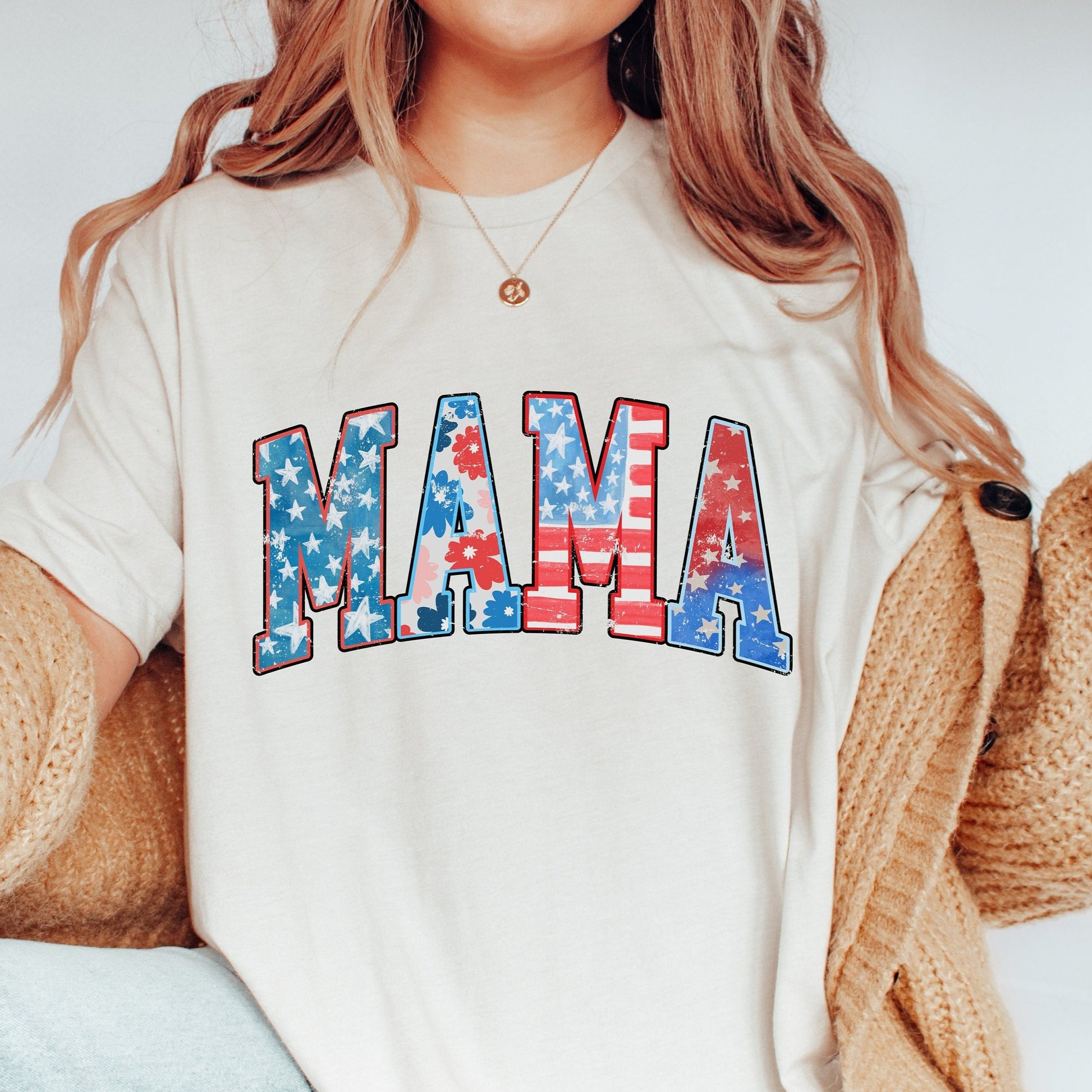 American Mama Retro T-Shirt, USA Americana Shirt, 4th Of July Sunflower American Unisex Novelty T-Shirt