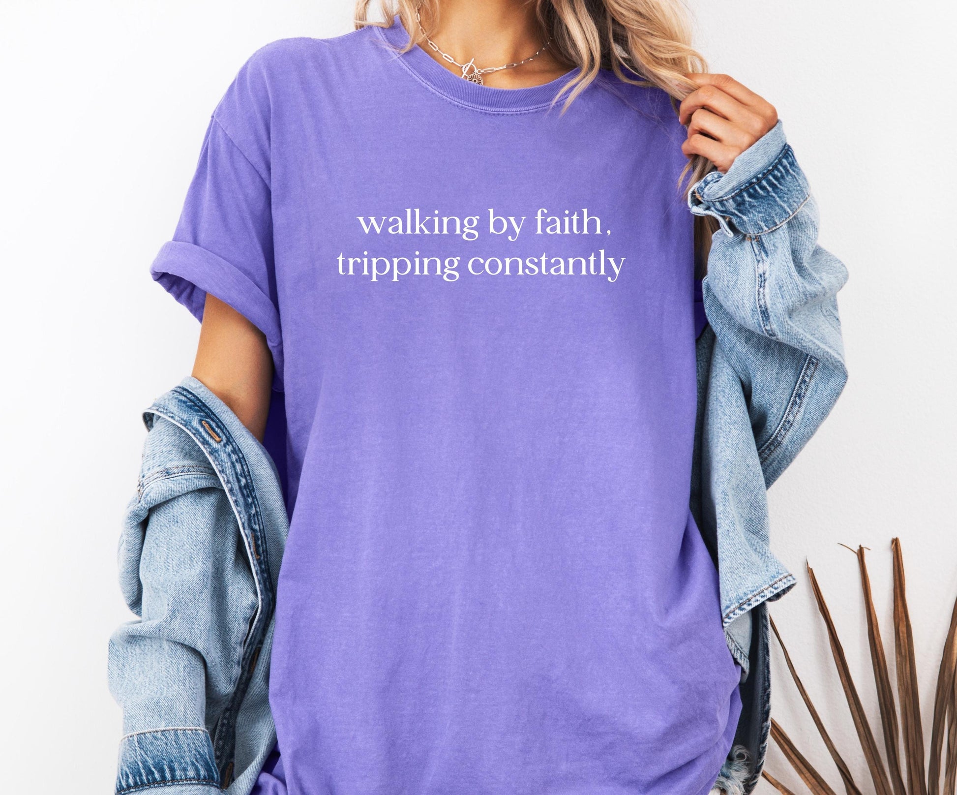 Walking By Faith Tripping Constantly Comfort Colors® T-shirt, Christian Bible Verse Graphic Tee, Religious Apparel, Faith Shirt