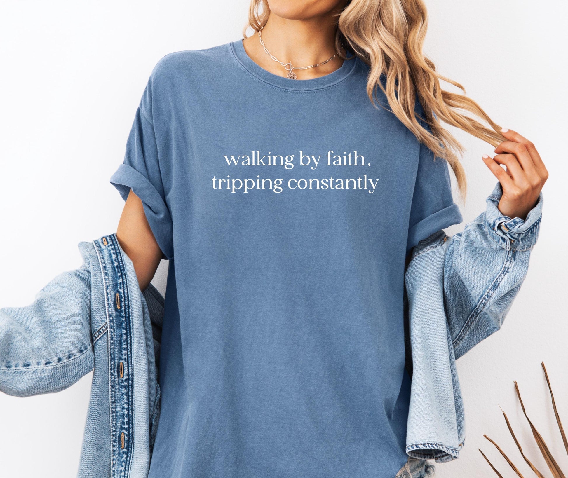 Walking By Faith Tripping Constantly Comfort Colors® T-shirt, Christian Bible Verse Graphic Tee, Religious Apparel, Faith Shirt