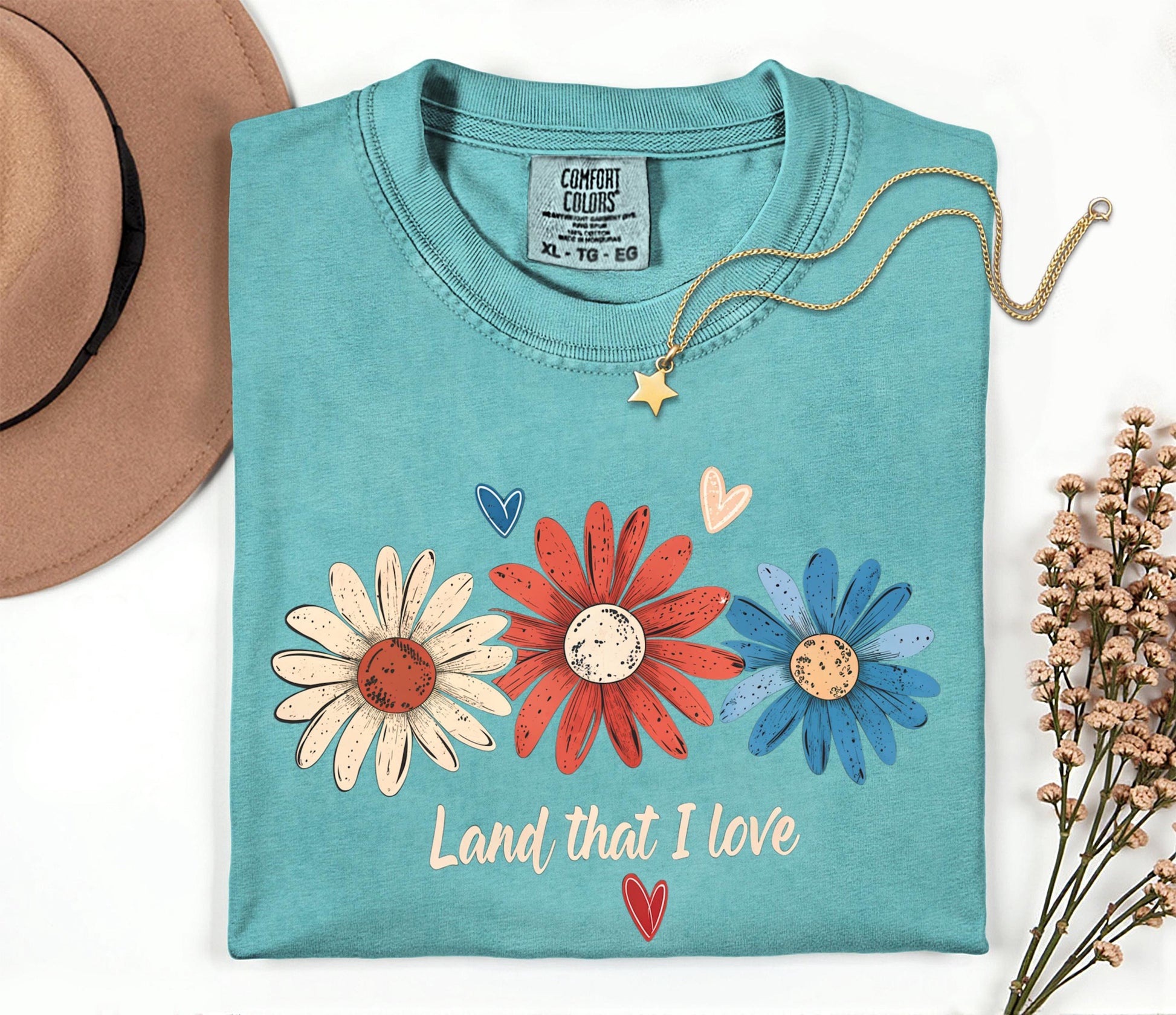 Land That I Love Comfort Colors® Daisy T-shirt, Cute Trendy Graphic Tee For Woman, 4th of July, Memorial Day