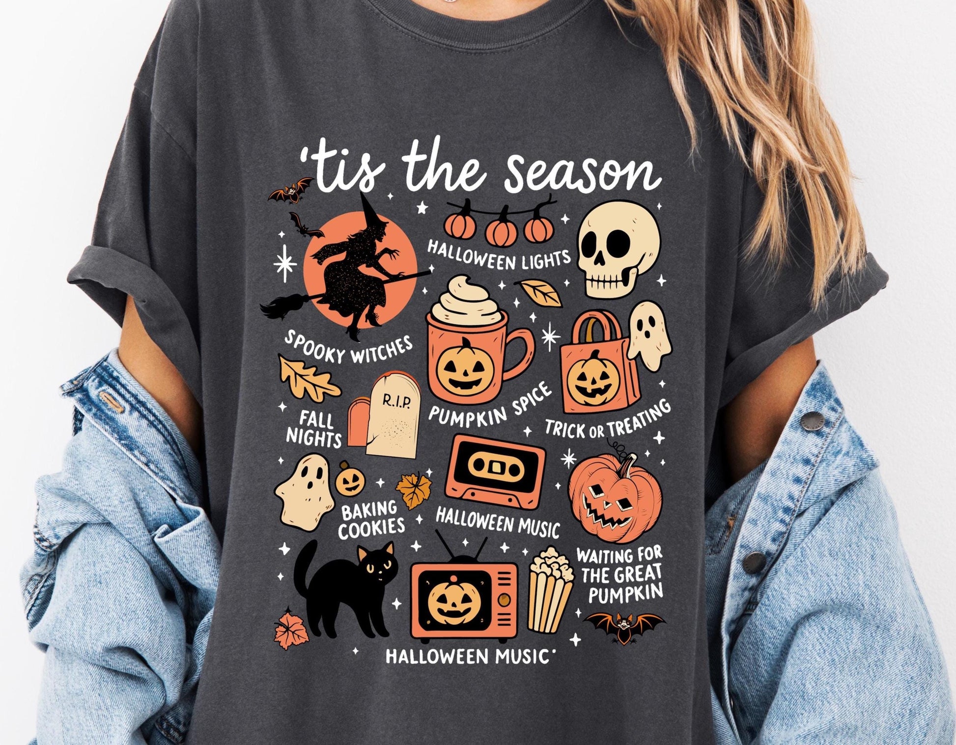Tis The Season Halloween Comfort Colors® T-shirt, Vintage Halloween Tee, Spooky Vibes Aesthetic, Pumpkin Graphic TShirt, Fall Party Shirt