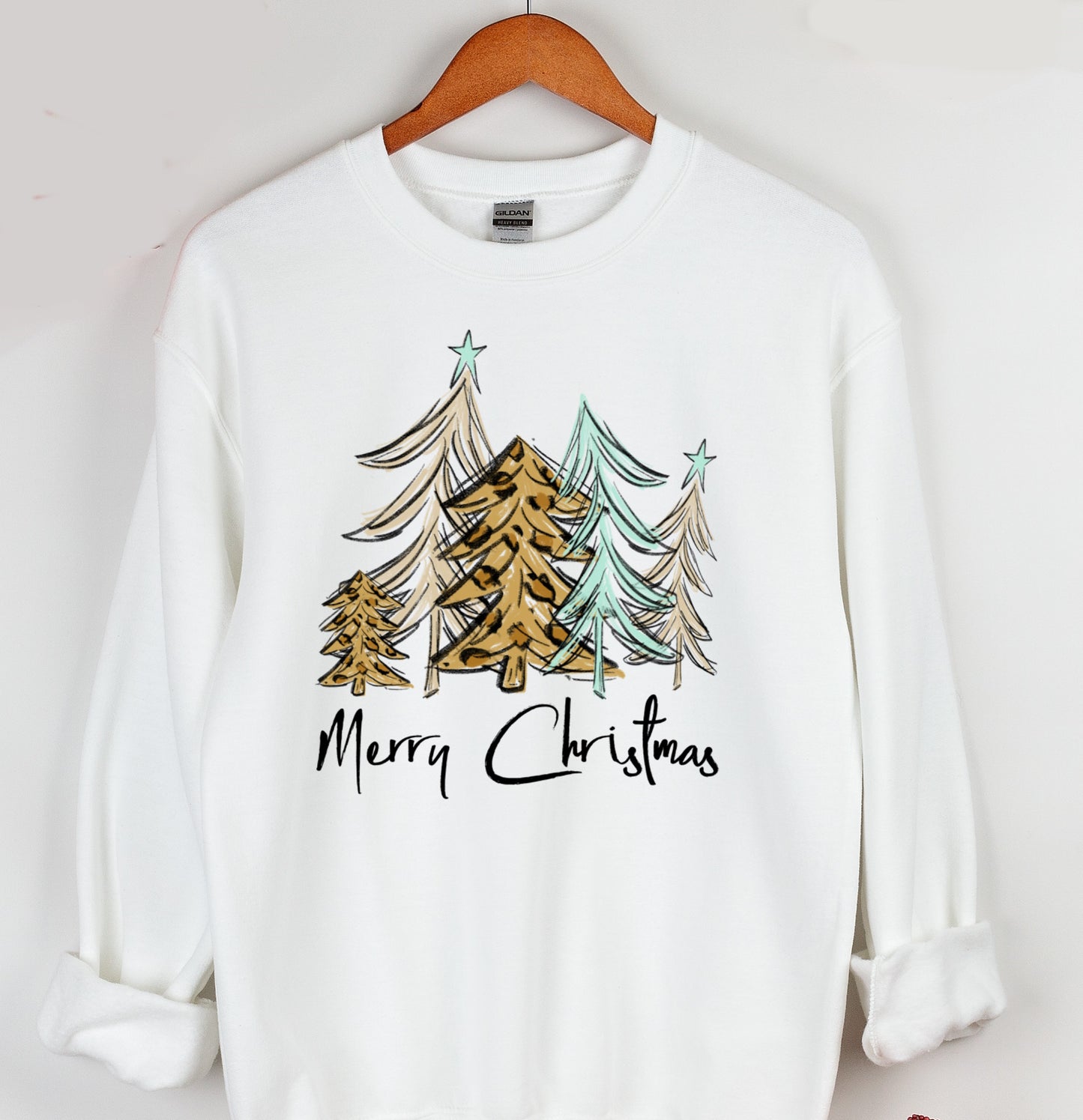 Leopard Print Christmas Trees Crewneck Sweatshirt