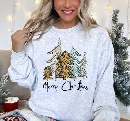 Leopard Print Christmas Trees Crewneck Sweatshirt